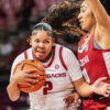 Razorbacks Kiki Smith drives against Alabama