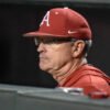 Razorbacks coach Dave Van Horn in the dugout against Texas