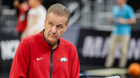 Razorbacks coach John Calipari during practice for a Sweet 16 game against Texas Tech