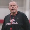 Razorbacks coach Sam Pittman during a spring practice on the outdoor fields