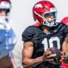 Razorbacks quarterback Taylen Green during a spring practice at Razorback Stadium