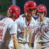 Razorbacks shortstop Wehiwa Aloy celebrates a homer against Creighton
