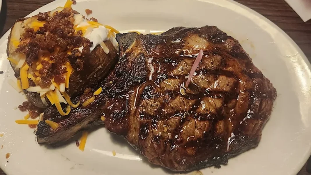 A steak ready to be served at The All-American Steak House in Springdale