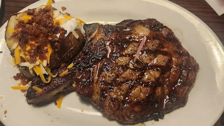 A steak ready to be served at The All-American Steak House in Springdale