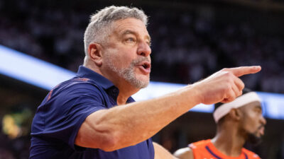 Auburn Tigers coach Bruce Pearl during a game against the Arkansas Razorbacks