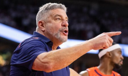 Auburn Tigers coach Bruce Pearl during a game against the Arkansas Razorbacks