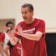 Arkansas Razorbacks coach John Calipari directing a practice at the Eddie Sutton Practice Court