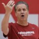 Arkansas Razorbacks coach John Calipari directing a practice at the Eddie Sutton Practice Court