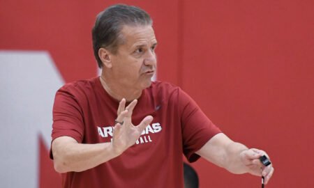 Arkansas Razorbacks basketball coach John Calipari during summer practices