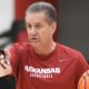 Arkansas Razorbacks coach John Calipari directing a practice at the Eddie Sutton Practice Court