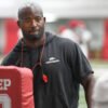 Arkansas Razorbacks running backs coach Kolby Smith during fall camp practices