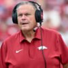 Arkansas Razorbacks coach Sam Pittman on the sidelines at Razorback Stadium during game with the Alabama A&M Bulldogs