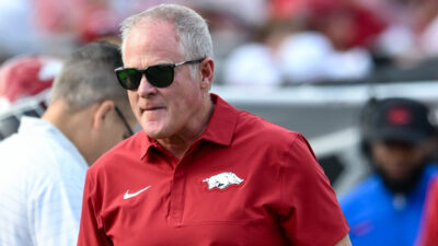 Arkansas Razorbacks athletics director Hunter Yurachek on the sidelines during game against Arkansas State