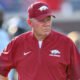 Arkansas Razorbacks offensive coordinator Bobby Petrino in pregame warmups before facing the Ole Miss Rebels