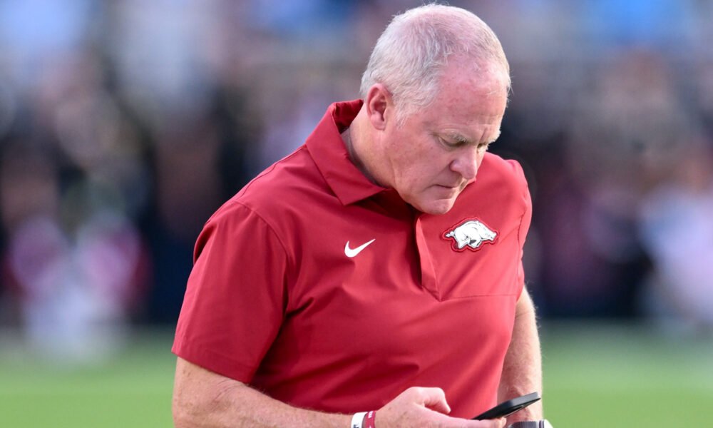 Arkansas Razorbacks athletics director Hunter Yurachek on the sidelines during game against Arkansas State at War Memorial Stadium