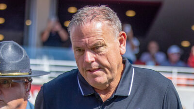 Arkansas Razorbacks coach Sam Pittman in a game against the Notre Dame Fighting Irish