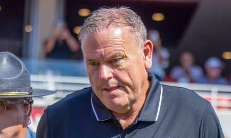 Arkansas Razorbacks coach Sam Pittman in a game against the Notre Dame Fighting Irish