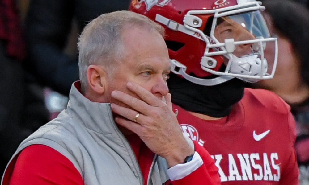 Arkansas Razorbacks athletics director Hunter Yurachek on the sidelines in a game against Missouri