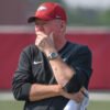 Arkansas Razorbacks offensive coordinator Bobby Petrino during a fall camp practice on the outdoor practice fields