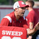 Arkansas Razorbacks wide receivers coach Ronnie Fouch during fall camp practices