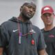 Arkansas Razorbacks running backs coach Kolby Smith during a fall practice at the indoor center
