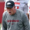 Arkansas Razorbacks offensive coordinator Bobby Petrino during fall camp practices