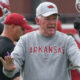 Arkansas Razorbacks offensive coordinator Bobby Petrino during fall camp practices