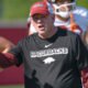 Arkansas Razorbacks offensive coordinator Bobby Petrino during a fall camp practice