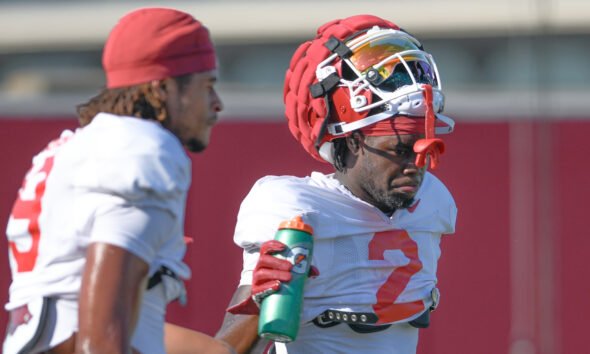 Arkansas Razorbacks wide receiver Courtney Crutchfield at fall camp practices on the outdoor fields