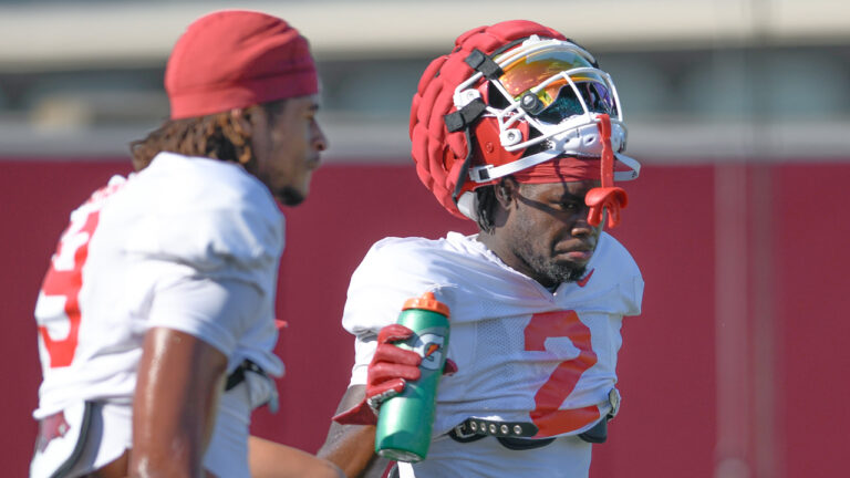 Arkansas Razorbacks wide receiver Courtney Crutchfield at fall camp practices on the outdoor fields