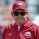 Arkansas Razorbacks offensive coordinator in pregame warmups before game with Alabama A&M