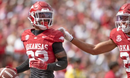 Arkansas Razorbacks defensive back Caleb Wooden during game with Alabama A&M
