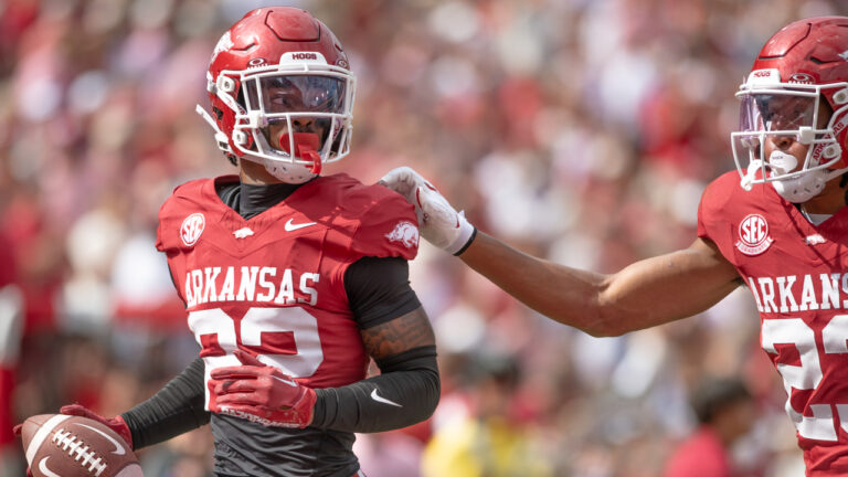 Arkansas Razorbacks defensive back Caleb Wooden during game with Alabama A&M