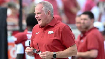 Arkansas Razorbacks athletics director Hunter Yurachek on the sidelines during game against Arkansas State