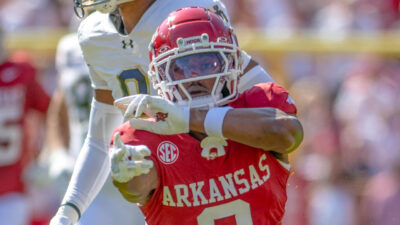 Arkansas Razorbacks wide receiver O'Mega Blake during game with the Notre Dame Fighting Irish
