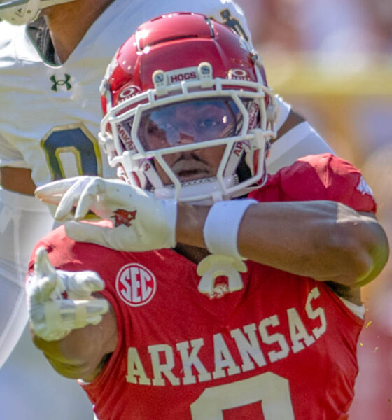 Arkansas Razorbacks wide receiver O'Mega Blake during game with the Notre Dame Fighting Irish