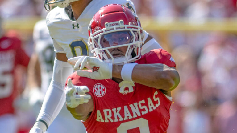 Arkansas Razorbacks wide receiver O'Mega Blake during game with the Notre Dame Fighting Irish