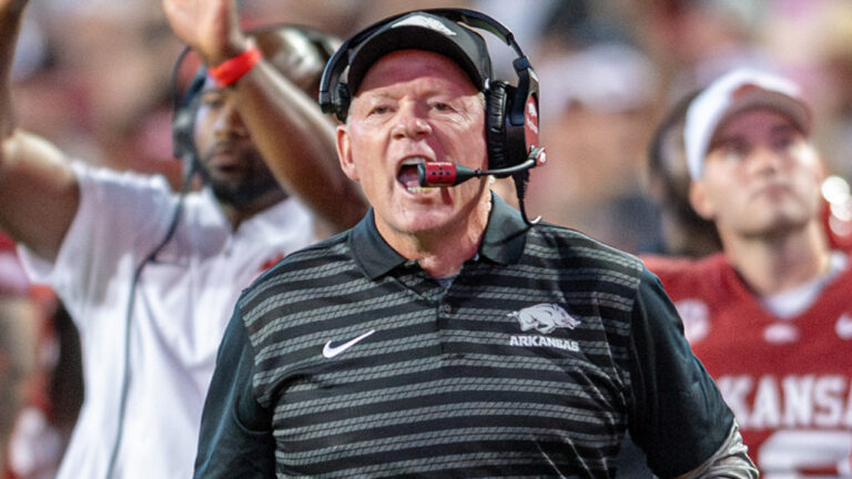 Arkansas Razorbacks coach Bobby Petrino on the sidelines during game against the Texas A&M Aggies