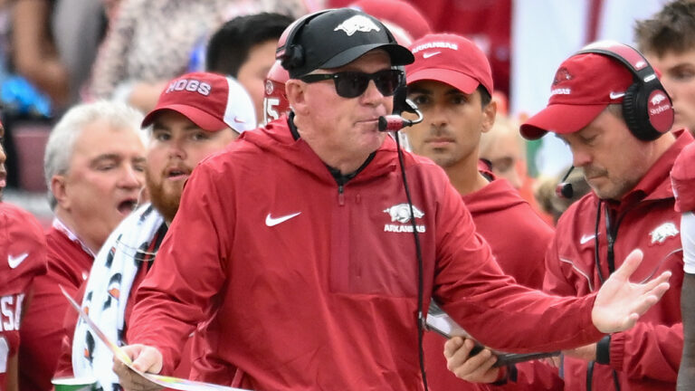 Arkansas Razorbacks coach Bobby Petrino on the sidelines during game against the Texas A&M Aggies