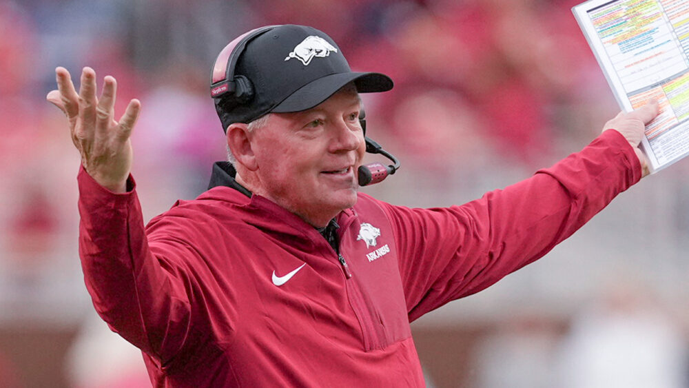 Arkansas Razorbacks coach Bobby Petrino on the sidelines during game against the Texas A&M Aggies