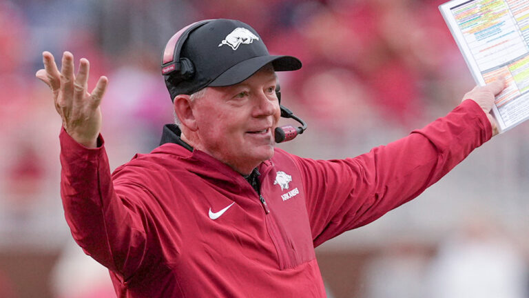 Arkansas Razorbacks coach Bobby Petrino on the sidelines during game against the Texas A&M Aggies