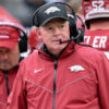 Arkansas Razorbacks interim coach Bobby Petrino on the sidelines against the Auburn Tigers