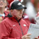 Arkansas Razorbacks interim coach Bobby Petrino on the sidelines against the Auburn Tigers