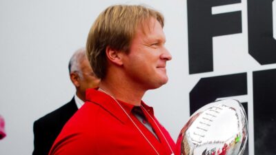 Former Tampa Bay Buccaneers coach Jon Gruden at ceremony putting him back in team's Ring of Honor