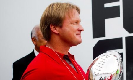 Former Tampa Bay Buccaneers coach Jon Gruden at ceremony putting him back in team's Ring of Honor