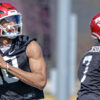 quarterbacks Taylen Green (10) and KJ Jackson (7) during spring practice drills