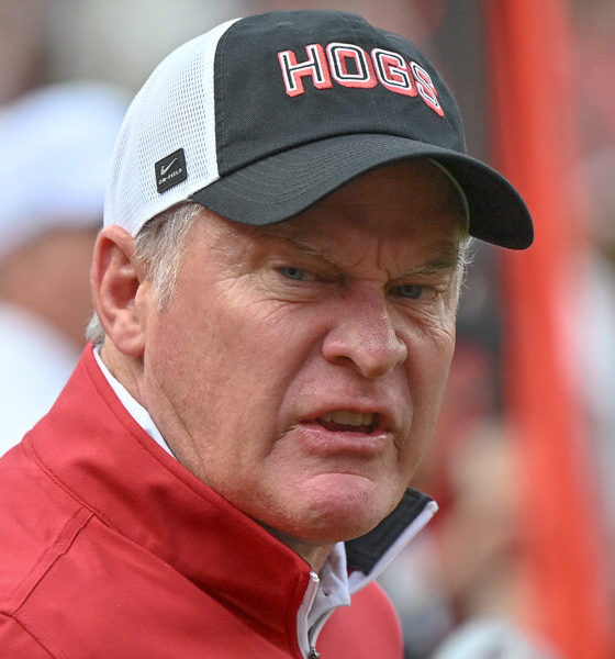 Arkansas Razorbacks athletic director Hunter Yurachek on the sidelines in a football game against the Texas A&M Aggies