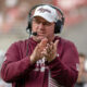 Texas A&M coach Mike Elko on the sidelines during game against the Arkansas Razorbacks