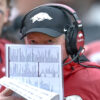 Arkansas Razorbacks interim coach Bobby Petrino on the sidelines during game against the Auburn Tigers