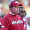Arkansas Razorbacks interim coach Bobby Petrino on the sidelines during a game against the Mississippi State Bulldogs